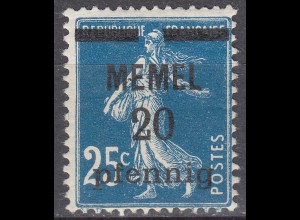 Memel 1920 Mi.20 Freimarke Frankreich mit Aufdruck 20 Pfennig mit Falz MH