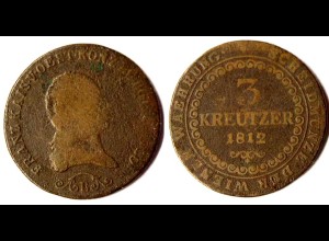 Österreich - Austria 3 Kreuzer 1812 B Kremnitz Kaiser Franz 1792-1835 (r848