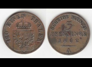 Brandenburg Preussen 3 Pfennig 1862 A Wilhelm I. 1861-1888 Scheidemünze (31699