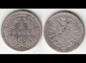 DR Kaiserreich 1 Mark Silber 1881 D gebraucht Jäger 9 gebraucht (31700