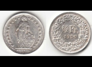 Schweiz - Switzerland 1/2 Franken 1950 SILVER Silber COIN (31708