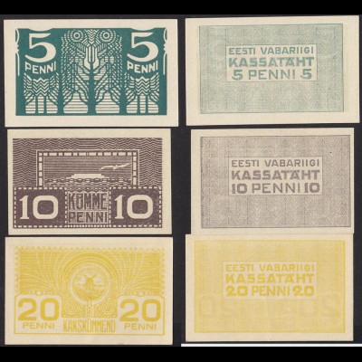 ESTLAND-ESTONIA-EESTI 5,10+20 Penni Banknoten 1919 Pick 39-41 aUNC (1-) (13948