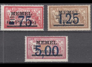 Memel 1922 Mi.49-51 Freimarken dunkelblauer Aufdruck Satz.mit Falz MH (70431