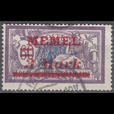Memel 1922 Mi.37 Freimarken roter Aufdruck 3 M. auf 60 C. gestempelt used (70433
