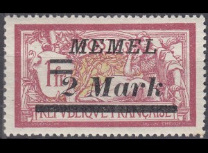 Memel 1922 Mi.67 Freimarken Aufdruck 2 M. auf 1 Fr. mit Falz MH (70434
