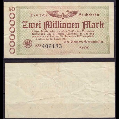 Reichsbahn Berlin 2 Millionen Mark Banknote 1923 F (4) (cb268
