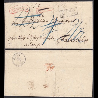 COESLIN R2s 1853 Auslagen Brief Rekommandiert nach Falkenburg Taxiert (31762