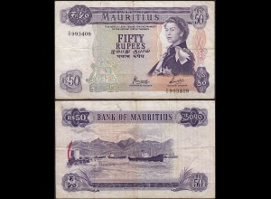 Mauritius 50 Rupees Banknotes 1967 Pick 33c F (4) - A/5 993408 (11700