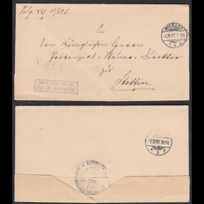 WOLGAST 1897 Frei lt.Avers. No. 21 Kgl. Pr. Amtsgericht nach STETTIN (31768