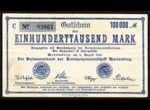 Marienberg Einhunderttausend Mark 1923 Notgeld VF- (3-) (c555