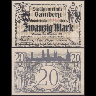 Bamberg 20 Mark Banknote 1918 Notgeld Gutschein (c595
