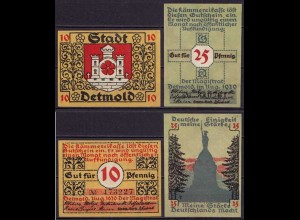 Detmold 10 + 25 Pfennig Notgeld 1920 Emergency Money (ca394