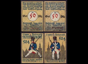 Detmold 2 x 50 Pfennig Notgeld rote serien nummer 1920 (ca396