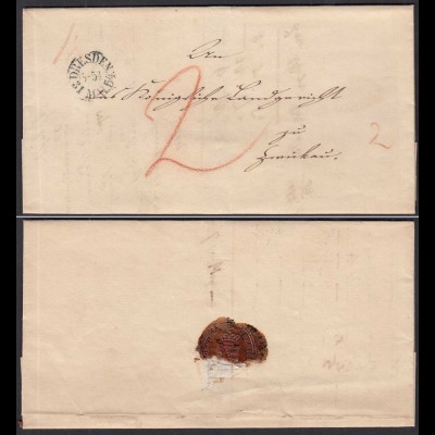 DRESDEN 1854 alter Brief mit Inhalt undTaxierung (31797