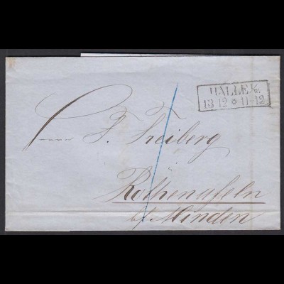 HALLE WESTFALEN 1862 Brief nach ROTHENUFFELN bei Minden/Hille mit Inhalt (31789