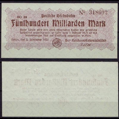 Reichsbahn Berlin 500 Milliarden Mark Banknote 1923 aUNC (ca726