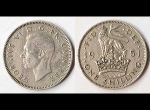 Grossbritannien - Great Britain 1 Shilling Münze 1951 Georg VI. (p424