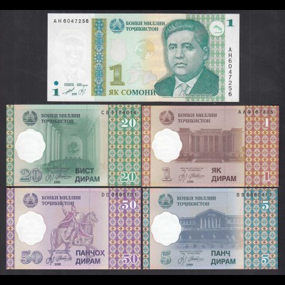 TADSHIKISTAN - TAJIKISTAN 1, 1, 5, 20, 50 Dirams Banknoten 1999 UNC (1) (31875