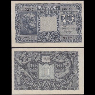 ITALIEN - ITALY 10 Lire Banknote 1944 Pick 32b WW2 AU (1-) 0277 299156 (13221