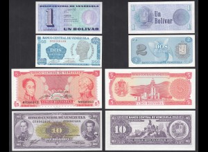 Venezuela 4 Stück 1, 2, 5, 10 Bolivares Banknoten 1988-89 UNC (1) (31940