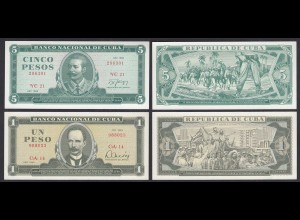 Kuba - Cuba - 1 + 5 Pesos Banknoten 1982+1988 UNC (1) Pick 102b + 103d (31961