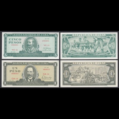 Kuba - Cuba - 1 + 5 Pesos Banknoten 1982+1988 UNC (1) Pick 102b + 103d (31961