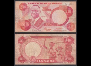 NIGERIA - 10 NAIRA Banknote PICK 25d (1984-2000) F- (4-) sig. 9 (31969
