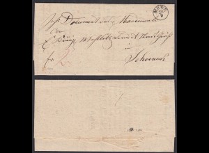 1844 Post Insinuations Dokument von MEWE K1 Schlesien nach SCHOENEICH (32101