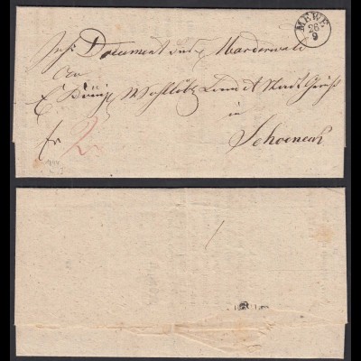 1844 Post Insinuations Dokument von MEWE K1 Schlesien nach SCHOENEICH (32101
