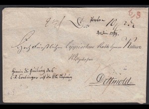 1799 alter Umschlag PORTA K2 nach DETTMOLD mit Taxierung (24504