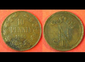 Finland - Finnland 10 Penniä 1908 Nikolaus II.1894-1917 (3849