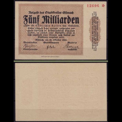 Thüringen Stadtkreis Eisenach 5 Milliarden Mark 1923 UNC (ca694