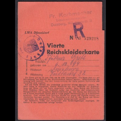 Reichskleiderkarte 3.Reich 1940 Duisburg LWA Düsseldorf (23146