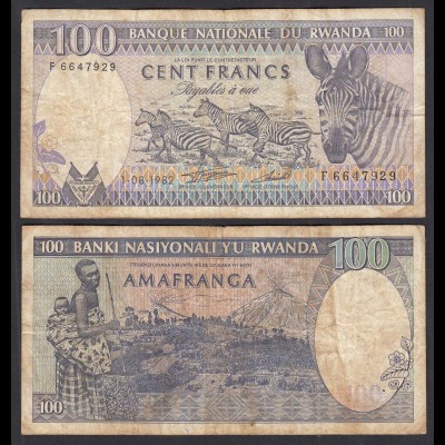 RUANDA - RWANDA 100 Francs Banknote 1982 F (4) Pick 18 (32034