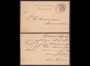 BREMEN Deutsches Reich 1875 5 Pfennige Postkarte nach BREMERVÖRDE (32208
