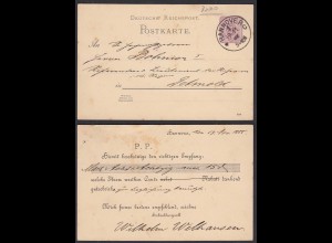 HANNOVER 1C Deutsches Reich 1888 5 Pfennig Postkarte nach DETMOLD (32199