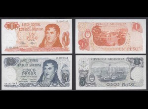 Argentinien - Argentina 1 + 5 Pesos 1970+74 UNC Pick 287 + 294 UNC (1) (32222