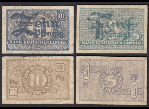 Ro 250 + 251 BDL Bank Deutscher Länder 5 + 10 Pfennig 1948 gebraucht! (30547