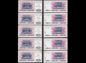 BOSNIEN - HERZEGOWINA - 5 Stück á 10-Million Dinara 1993 Pick 36 VF/XF (3/2) 