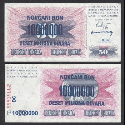 BOSNIEN - HERZEGOWINA - 10-Million Dinara 10.11.1993 Pick 36 XF- (2-) (32245