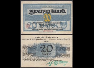 GERMANY - NEÜMUNSTER 20 Mark NOTGELD Gutschein 1918 (26093