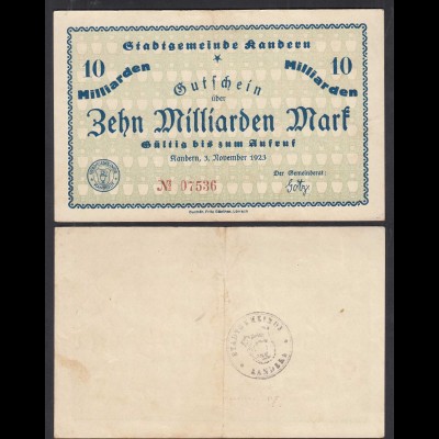 Kandern 10 Milliarden Mark NOTGELD Gutschein 1923 (32286