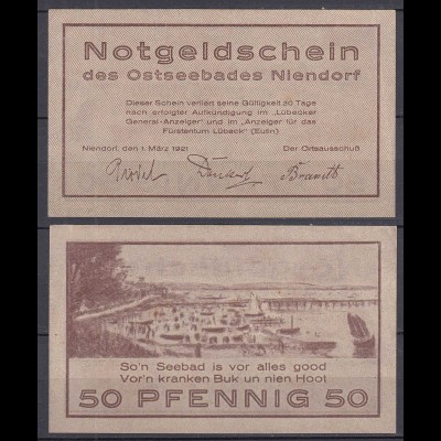 Niendorf 50 Pfennig NOTGELD Gutschein 1921 (32313