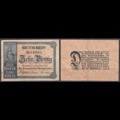 10 Pfennig 1917 Rüdesheim Notgeld Gutschein (32314