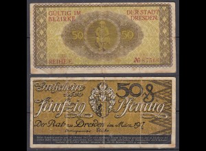 50 Pfennig 1917 Dresden Notgeld Gutschein Reihe E (32317