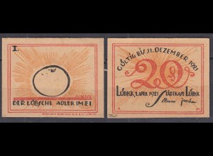 LÜBECK 1921 20 Pfennig Notgeld Gutschein Adler im Ei (32322