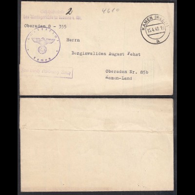AMTSGERICHT KAMEN OBERADEN 1940 Altenteil-Nachricht an Berginvaliden (32341