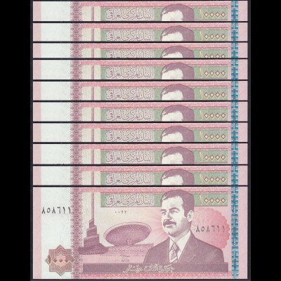Lot 10 Stück Irak - Iraq 10000 10.000 Dinars Pick 89 UNC (1) 2002 (30185