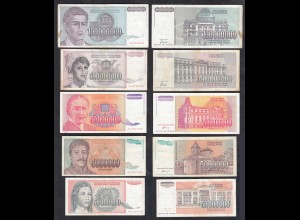 Jugoslawien - Yugoslavia 5 Stück Banknoten hohe Wertstufen bitte ansehen (32387