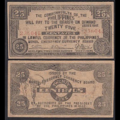 PHILIPPINEN - PHILIPPINES 25 Centavos Banknote Notgeld 1942 VF (32388